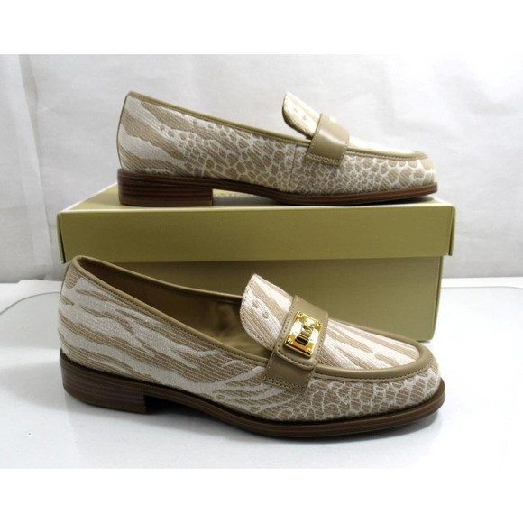 Michael Kors Padma Loafer Flat Shoes MK Logo Hardware Camel Multi Size 7 - Picture 3 of 8